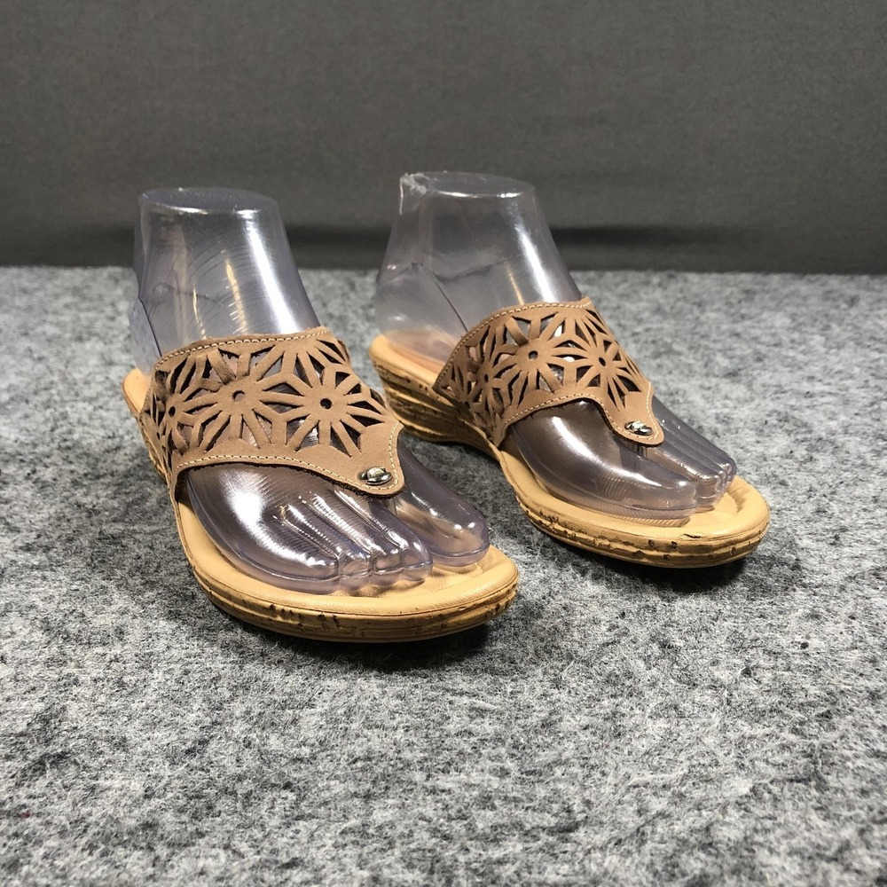 Spring Step Sandals Womens Size 6 Brown Leather Thong Wedge Made‎ In Italy
